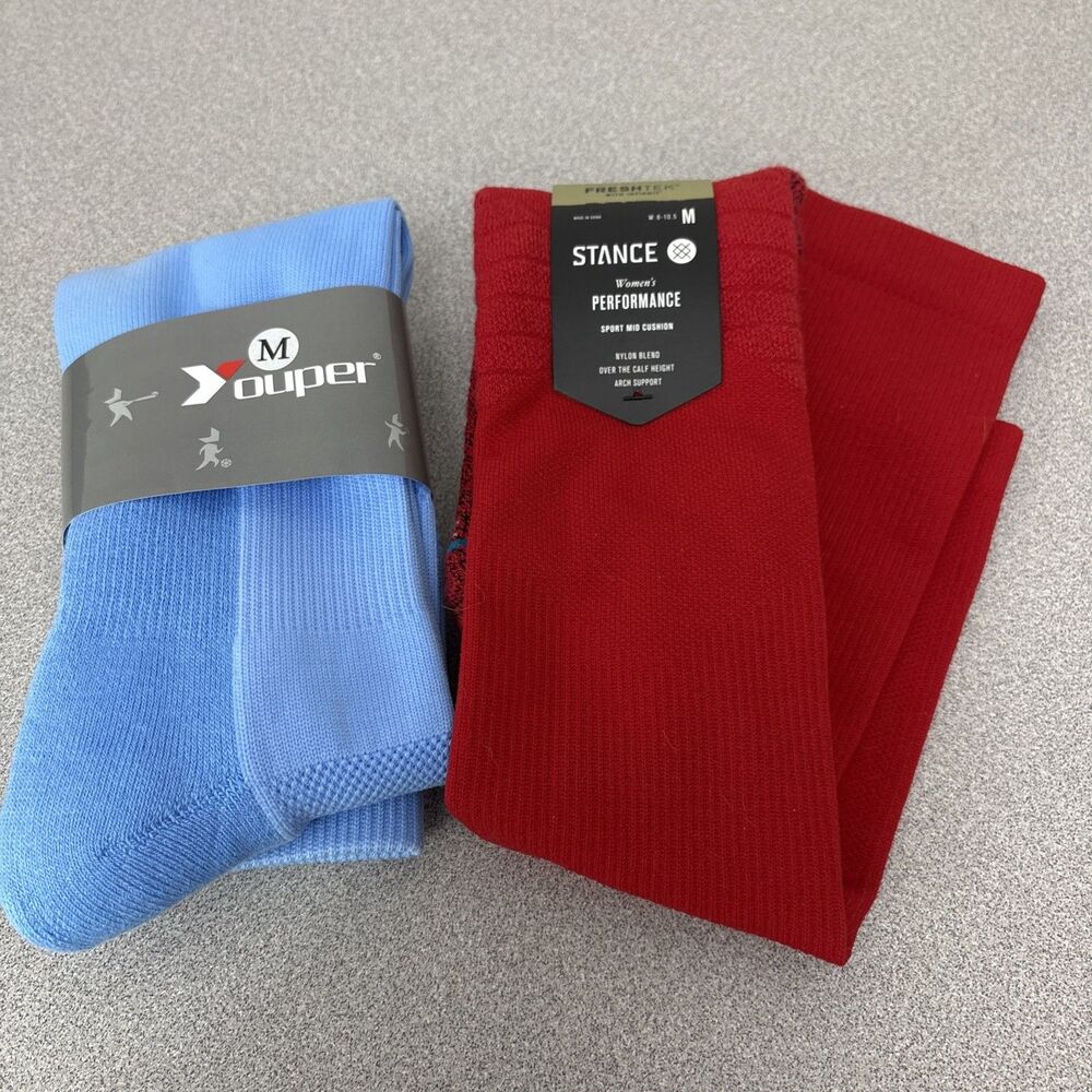Stance Baseball Socks, Red, OTC Womens Size 8-10.5, Freshtex,‎ & Extra Blue Pair